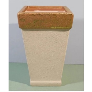 1950s 8&quot; Tall SIA Floral Vase, Sand Textured Stucco, Mid-Century Modern Cream w/Gold Leaf Rim/Pottery Flower Arrangement Display Container