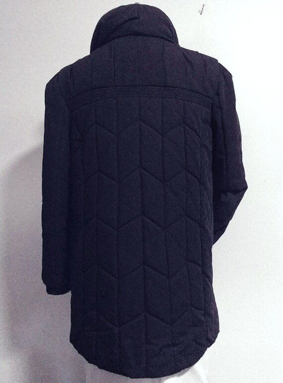 1990s Black Quilted Coat Bust 42 Zipper & Button … - image 8