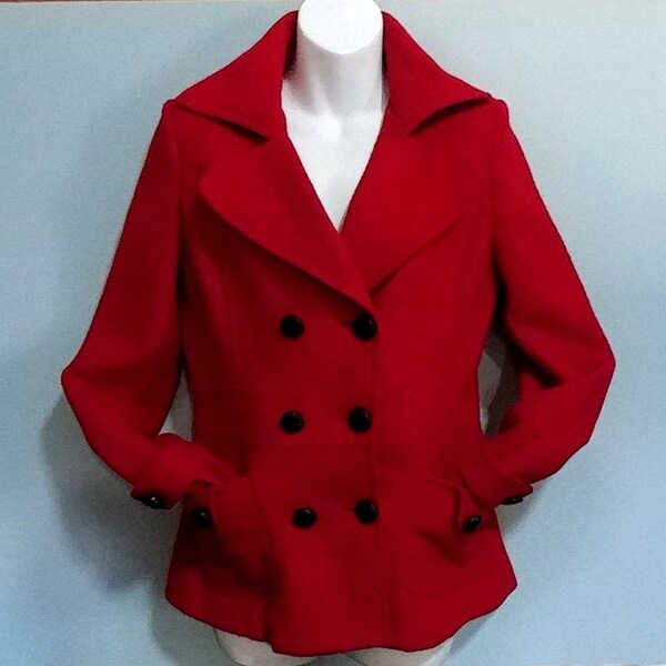 Red Wool Pea Coat Etsy