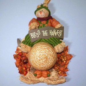 CLEARANCE 22 x 13 BLESS The HARVEST Sign w/Autumn Straw Hat Bear Front Back Door Porch Wallhanging Country Cottage Farmhouse Fall Display image 10