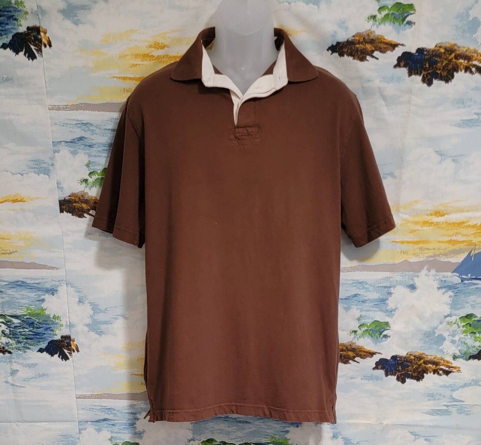 1990s Brown Rugby Polo Shirt Chest 44 Collar 14 Pullover Short Etsy