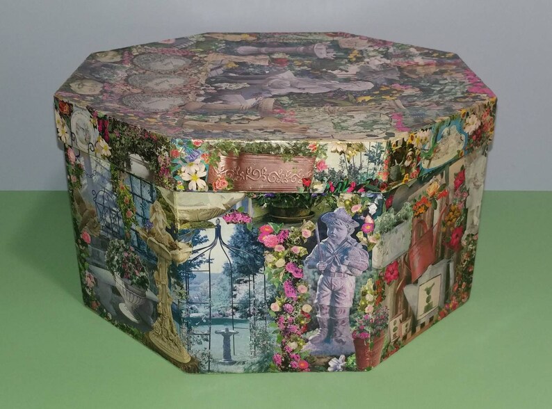 14Dx12T Decoupage Octagon Paper Mache Box Child Fantasy Garden Etsy