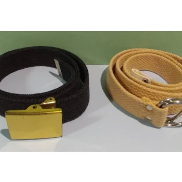25, 28" Choice Pair 1" Canvas Web Military Style Belts Adjustable Waist Flip Top Brass Slide Buckle D Ring Khaki, Black Color Unisex Webbing