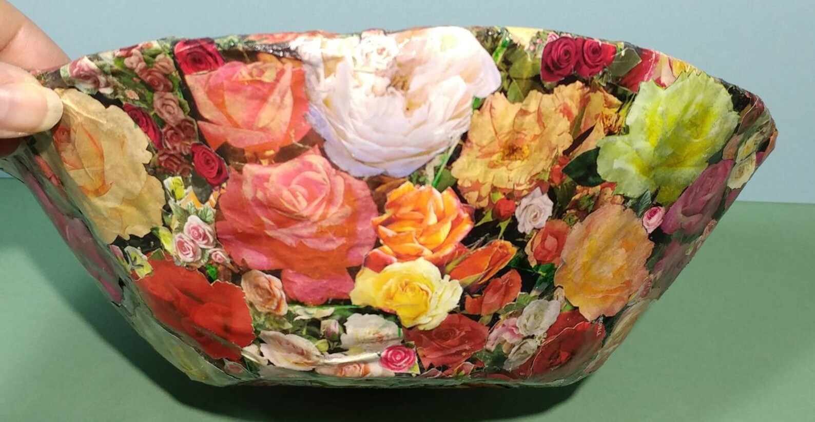 9 Round Decoupage Roses Paper Mache Floral Bowl/ Etsy