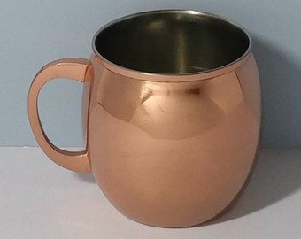 1990s 16 oz Copper Plated Moscow Mule Mug by Threshold TM Barrel Shape Stainless Steel Vodka Beer Cocktail Serveware Bar Ware Coffee Tea Cup