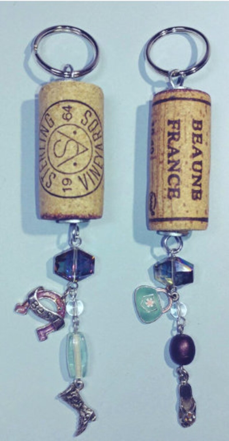 Choice Out of 4 Natural Wine Cork Key Ring W/girly Charms & Etsy