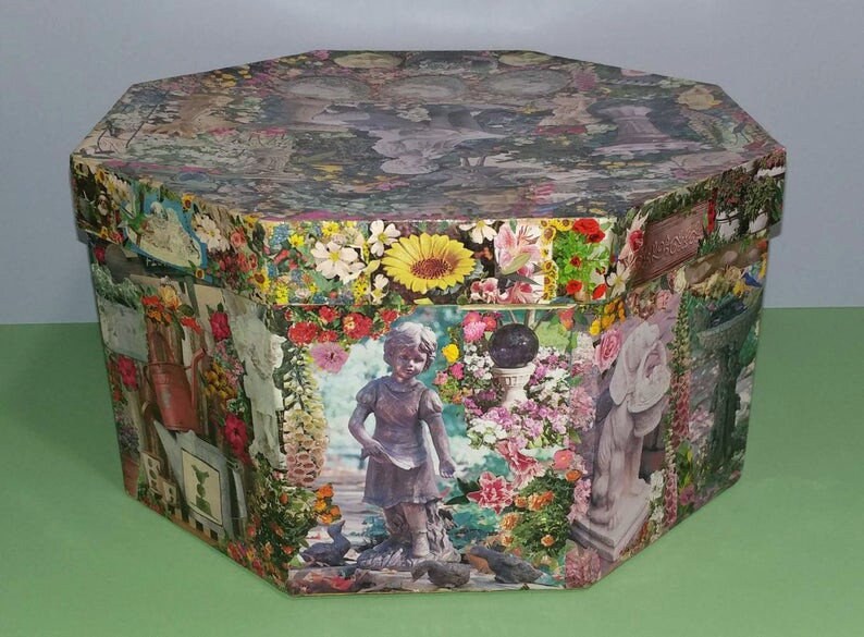8hx14w Decoupage Octagon Paper Mache Art Box Child Etsy