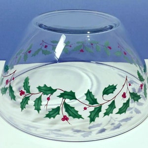 1980s 9x4.5 Christmas Glass Salad/Mixing Bowl by ARCOROC w/Holly Berry Pattern Cris d'Arques France Holiday Glassware Dinnerware Serveware image 6