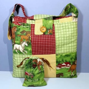 Barn Horses pastel patchwork portemonnee Cranston VIP katoenen schoudertas VOOR Reader Laptop Kindle Essentials Garen/Craft Project Leuk en functioneel