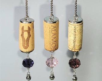 Set of 3 Beaded Natural Wine Cork Keychains Gift Tags, Package Toppers, Party Favors, Tree Ornaments, Backpack, Purse, Tote Hangers & More!