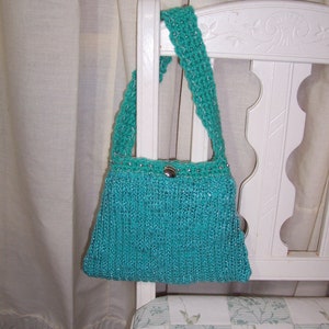 Unique Petite Teal Green Upcycled Knit Sweater Handbag w/Crochet Handle & Metallic Accents, OOAK Hand Made Repurposed Fashionable Gift Idea image 4