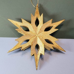 Rare XL 10.5"W Gold Glittered 6 Pointed 3D Metal Star Christmas Tree/Door Hanging Ornament Shimmery Jumbo Shatterproof Holiday Display Gift