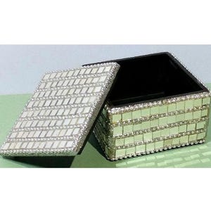 Silver Mirrored Glass Tile Mosaic Wood Jewelry Trinkets Square Box Vanity Dresser Engagement Proposal Promise Ring Holder Keepsake Gift Idea