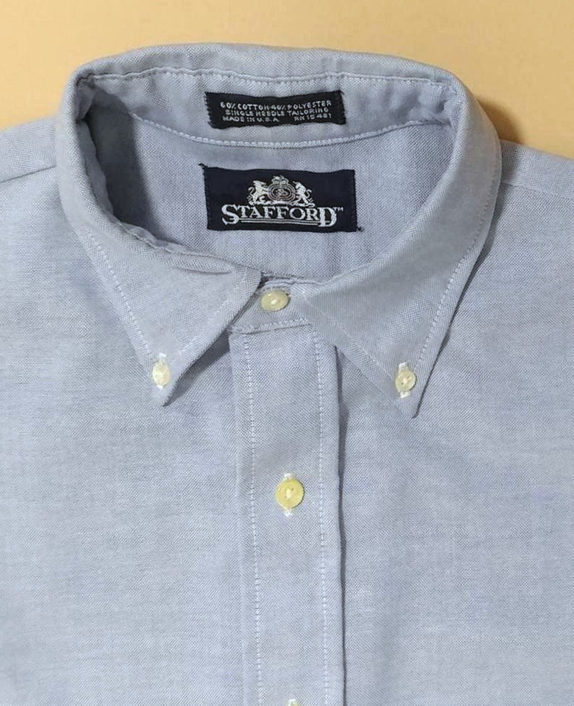 STAFFORD Oxford Button Down Collar Dress Shirt Long Sleeve Etsy