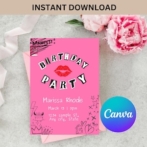 Invitación de cumpleaños inspirada en Mean Girls, fiesta de Mean Girls, invitación rosa para fiesta de chicas de 18 a 21 años, plantilla editable de Canva