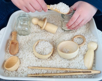 Montessori Sensory Bin Tools | Wooden Fine Motor Toy for Toddlers (Screen Free Activity)