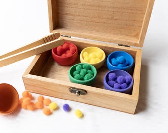 Pom Pom Sortier- und Zählspielzeug, Holzspielzeug, Montessori-Lernspielzeug, Vorschule, Feinmotorik, Kindergarten, Sonderedition Ed