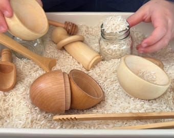 Montessori Wooden Sensory Bin Tools | Fillable Egg, Fine Motor Toy, Easter Basket Filler