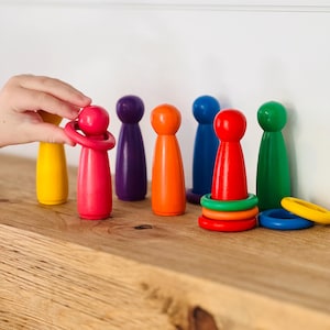 Wooden Rainbow Stacking Rings & Peg Dolls | Montessori Toddler Toy