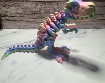 Articulated 3D Printed T-Rex Skeleton: Rainbow Flexi Dinosaur Toy, Jurassic Decor & Prehistoric Gift