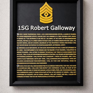 Placa personalizada impressa em 3D com o Credo de Suboficial - Patente e nome do Exército - Presente de promoção militar para veteranos