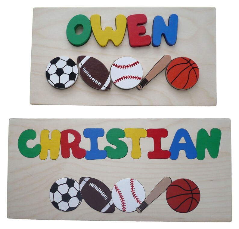 Wooden Custom Name Puzzle Any ONE Name & Sports Theme Etsy