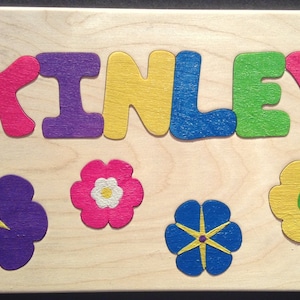 Girls Personalized Floral Wooden Custom One-Name Puzzle image 1
