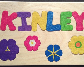 Girls Personalized Floral Wooden Custom One-Name Puzzle