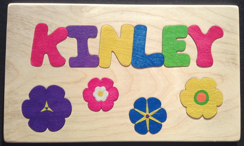 Girls Personalized Floral Wooden Custom One-Name Puzzle image 1