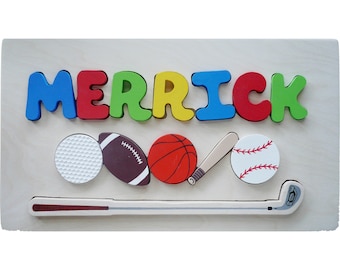 Wooden Custom Name Puzzle - any ONE name & sports theme with golf club