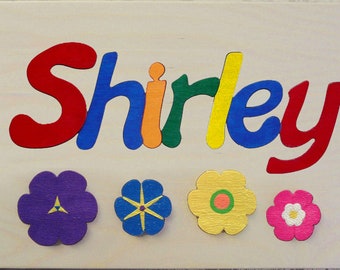 Wooden Custom Name Puzzle - any ONE name Upper/lowercase & flowers for girls