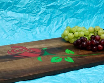 Walnut Charcuterie Board with Rose Epoxy Inlays - Handcrafted Elegance