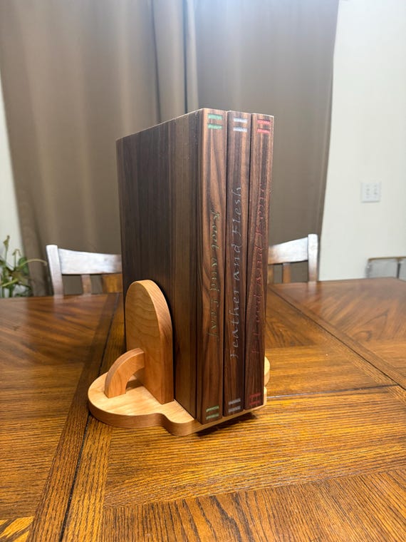 Rustic Book Cutting Boards (Set of 3) — Walnut + Maple, Cherry Bookend