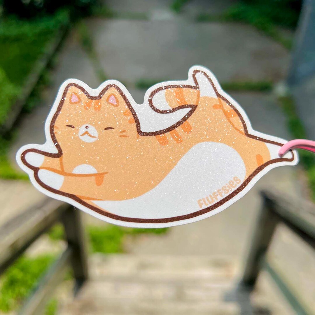 3.7" Orange Tabby Cat Glitter Sticker | Waterproof Vinyl | Cute Kawaii ...