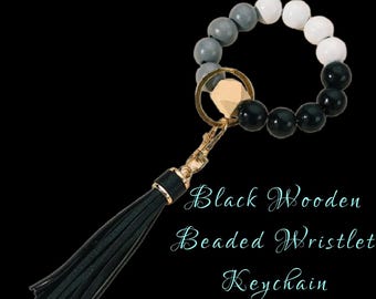 Handmade Wooden Beaded Wristlet/Keychains with a Tassel