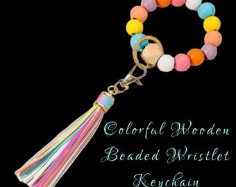 Handmade Wooden Beaded Wristlet/Keychains with a Tassel