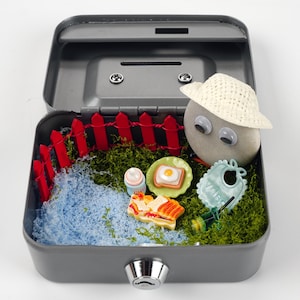 ロッキーペット ストーンペット 養子縁組証明書付き DIY デスクペットバディ ミニピクニックセット ソフトグレーボックス付き 不安解消 持ち運び ペットギフト