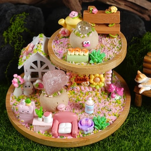 Rocky Pet Pink Double-Layer Music Paradise Desktop Stone Pet – Lucky Series Clay & Crystal z pozytywką, prezent urodzinowy