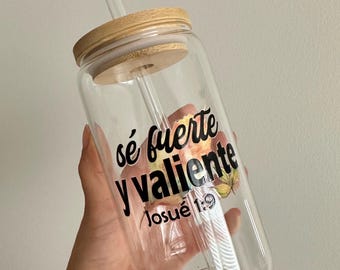 Spanish Christian Iced Coffee Cup 16oz Bible Verse Glass Tumbler Bible Verses Gifts for her Self care gifts Personalized tumbler español