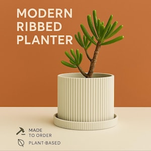 Modern Ribbed Planter - Minimalist Bioplastic Pot for Indoor Plants Eco-Friendly 3D Printed Decor