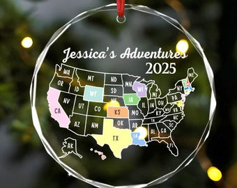 Personalized USA Travel Adventure Ornament, Custom Traveling Destination Ornament, Couple Traveling Destination, Travel Gift, USA Travel Map