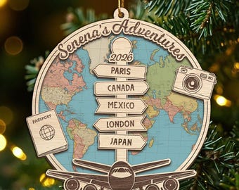 Personalized Travel Ornament, Custom Destination Christmas Ornament, Travel Couple Keepsake, Vacation Memory Gift, Adventure Christmas Decor