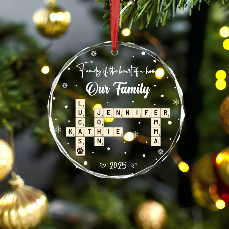 Personalized Scrabble Family Name Ornament, Family Crossword Christmas Ornament, Custom Family Names Keepsake Gift,Family Christmas Ornament