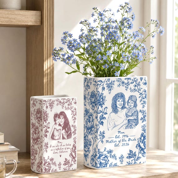 Personalized Mother of The Bride Gift, Ceramic Book Vase, Custom Mom Photo Wedding Gift, Mother of The Groom Gift, Wedding Gifts for Mom