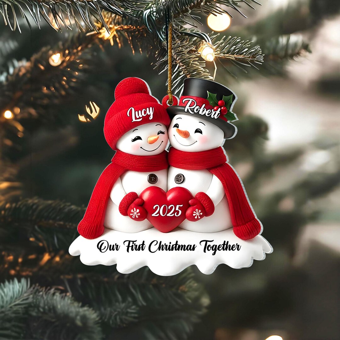 Personalized Heart Snowman Couple Christmas Tree Ornament, Our First ...