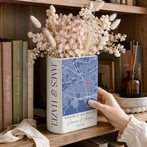 Custom Coordinates Book Ceramic Vase, Where It All Began Map Gift, Personalized Couple Location Keepsake, Anniversary Present, Wedding Gift