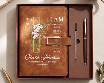 Personalized Confirmation Gift for Teens,Prayer Floral Cross Journal with Custom Name, First Communion Keepsake for Girls, Baptism Journal
