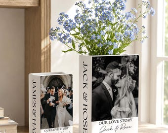 Personalized Wedding Love Story Book Vase, Custom Couple Photo Flower Vase With Names, Anniversary Gift, Bridal Shower Gift, Wedding Decor