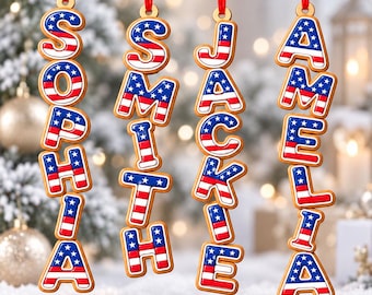 Personalized Gingerbread Alphabet Name Ornament, Custom Kids Name Ornament,250th Anniversary Christmas Ornament,Patriotic Ornament,Xmas Gift