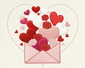 Love Letter Envelope Embroidery Design, Valentine Heart Mail Machine Embroidery File, Romantic Valentine Stitch Pattern
